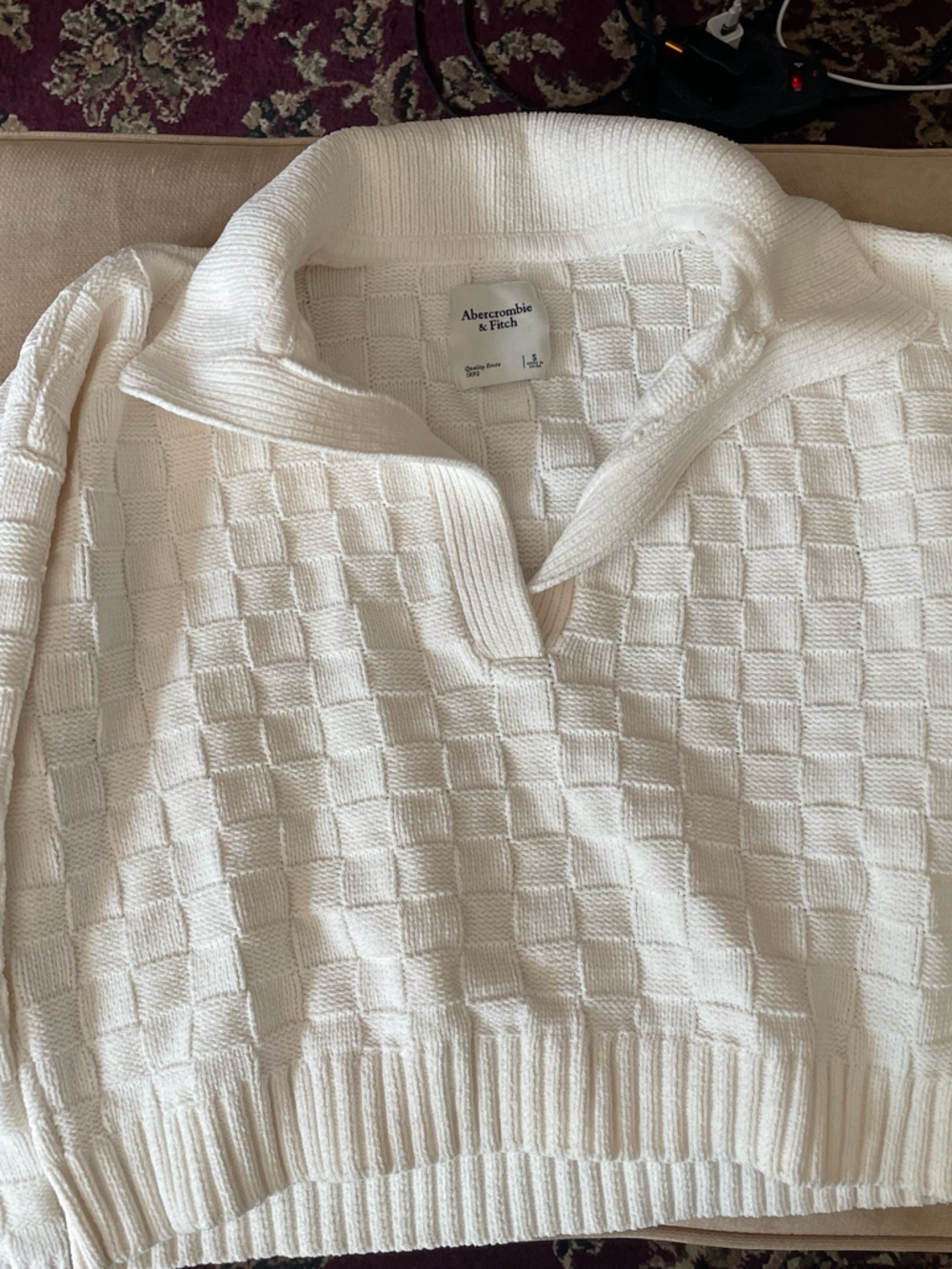 Abercrombie & Fitch Cream Notch-Neck Sweater - Picture 2 of 5
